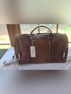 Le Miel Croc-Embossed Brown Satchel